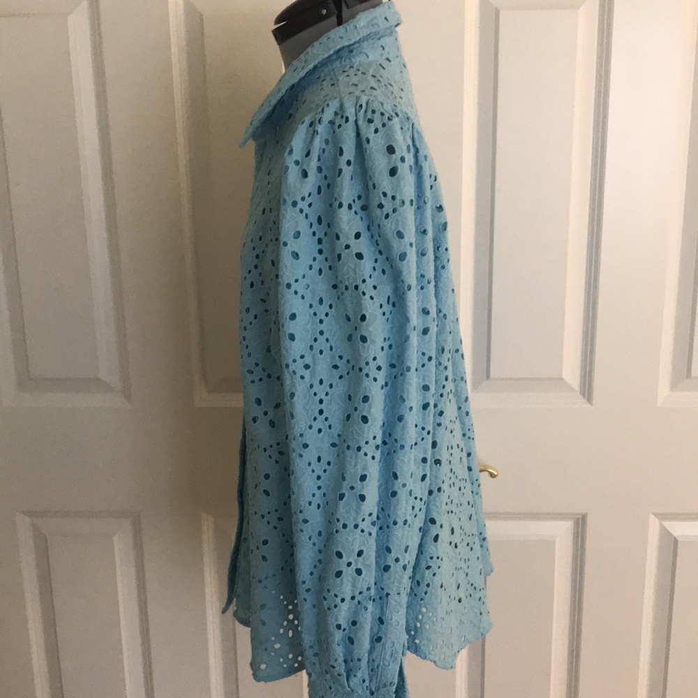 On 34th Blue Cool Eyelet Blouse Top Spring Plus Size Curve Loving Size… - Picture 4 of 15